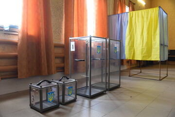 Lviv, Ukraine, 19 July 2019. Ukraine elections. Polling boxes at polling station.
