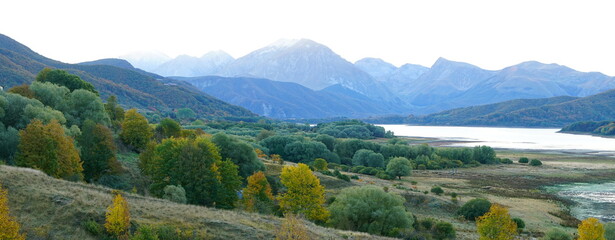 Fototapeta na wymiar Gran Sasso e Monti della Laga National Park, dawn on Lake Campotosto