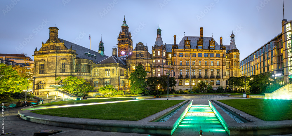 Sticker view of sheffield city council and sheffield town hall in autumn