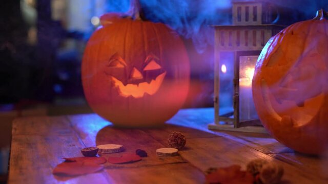 Scary Halloween pumpkin head jack o lantern at home. Do it yourself.