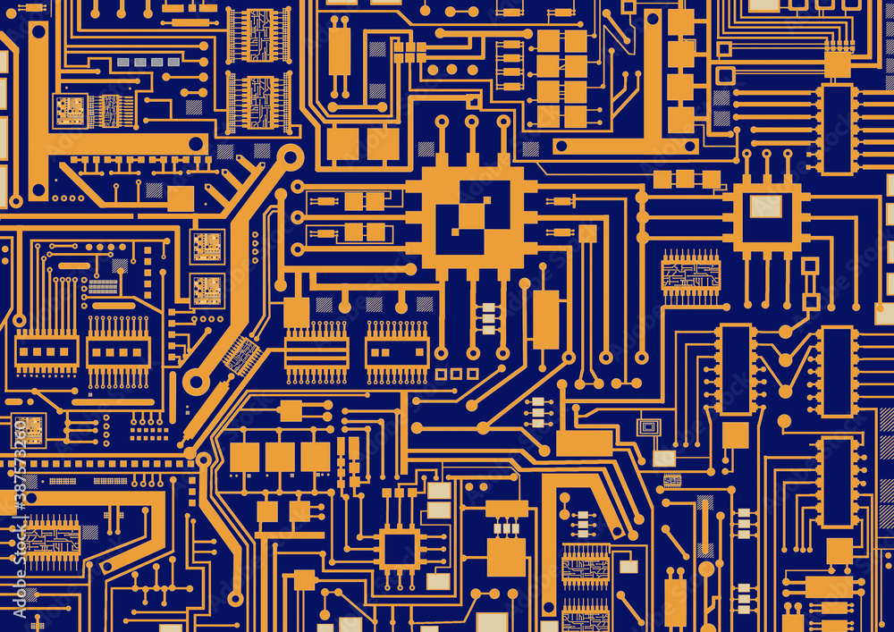Poster background with the image of lines of printed circuit boards. background on the subject of electroni