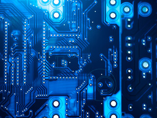 Blue background is made up of PCB. Abstract printed circuit Board close up. PCB productin concept....