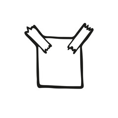 Cute hand drawn sticker with space for text, a piece of paper glued with tape on a white background. Funny element in trendy doodle style for card, social media banner, logo. Vector illustration