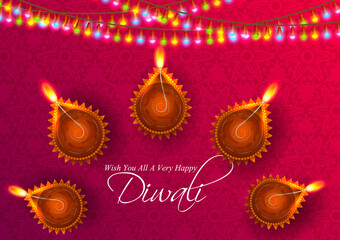 easy to edit vector illustration of decorated diya for Happy Diwali holiday Hindu festival of India background