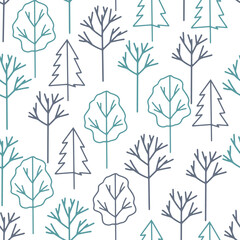 Abstract winter floral botanical seamless pattern with forest 