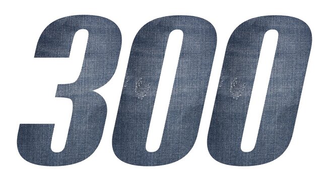 Number 300 with jeans fabric texture on white background.