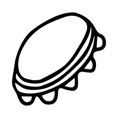 Beautiful hand-drawn black vector illustration of one toy tambourine isolated on a white background for coloring book for children. musical instrument