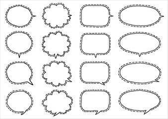 Set of black and white hand drawn speech bubbles with dotted line (The inside are white)