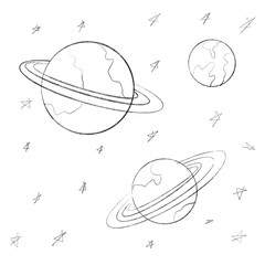 hand drawn planets and stars