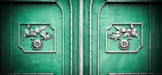 Wrought-iron gates, ornamental forging, forged elements close-up.