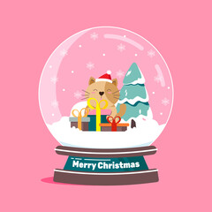 Flat design christmas snowball globe with cat