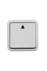 Grey doorbell switch isolated on white background. Bell sign button