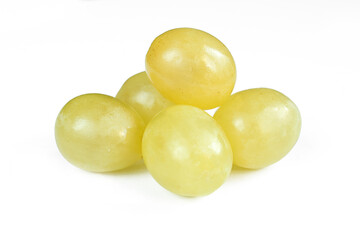 Juicy green grapes isolated on white background. 