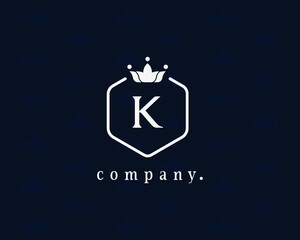 Letter K floral and crown graceful logo template. Elegant royal style emblem. The vintage symbol for book design, hotel, restaurant, business identity, business card, boutique, cafe, wedding. Vector.