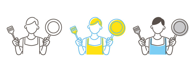 料理をする男性のイラスト