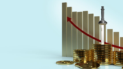  sword in gold coins and chart for business content 3d rendering.