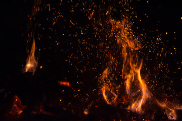 Fototapeta na wymiar sparkling flames in the fire