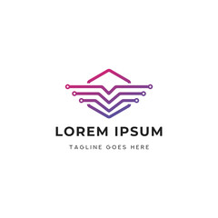 Hexagon Wing Tech Logo Design Vector