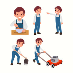 Obraz premium Cute little boy character set isolated on different layers. Flat vector illustration 