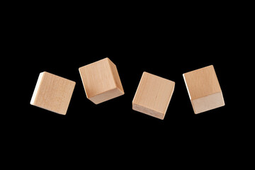 Four cubes floating in the air isolated on a black background, layout for Your design.