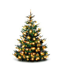 Golden  geschmückter Weihnachtsbaum vor weißem Hintergrund