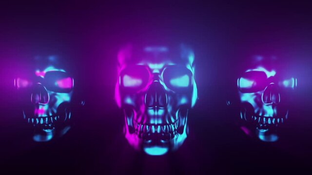 Halloween Skulls Dancing In Synth Wave Colors VJ Loop Style Video Background