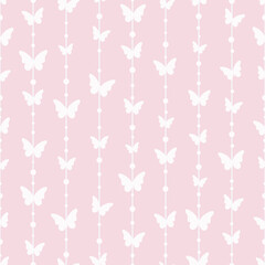 Vector pastel butterflies seamless repeat pattern background. Cute pastel pink girly seamless stripe pattern.