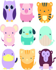 Set Of Simple Vector Cute Animals For Professional Design 