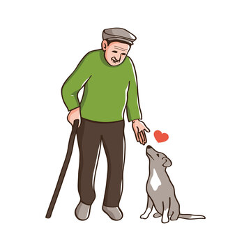 Old man with a dog.