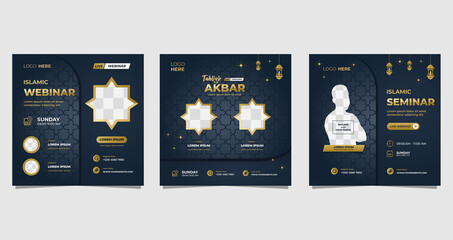 Collection of Grey and Gold luxury background with islamic ornament concept. Perfect for social media post templates, Islamic webinar, Muslim education, Religion event and other online seminar