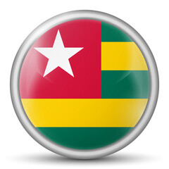Glass light ball with flag of Togo. Round sphere, template icon.  national symbol. Glossy realistic ball, 3D abstract vector illustration highlighted on a white background. Big bubble.