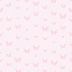 Pastel pink cute stripe pattern with butterflies. Vector seamless repeat pattern background design.