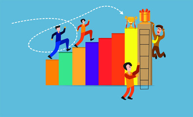 Fototapeta premium people race to achieve victory on the charts by various means to success