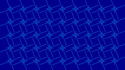 Crossing diagonal lines and circles structure on blue background. Creative minimalistic pattern