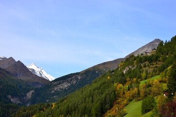 Grossglockner mountain with glacier Pasterze in Austria, Kaernten, autumn landscape