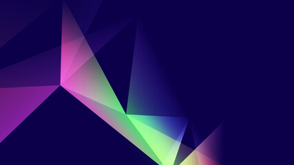 Creative abstract dynamic concept art. Colourful gradient triangle shapes on blue background
