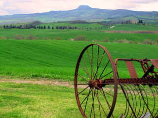 Agricultural tools, life and country landscapes, Val d'Orcia, Tuscany, Italy