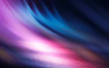 Dark abstract background with ultraviolet neon glow. Blurry neon waves. Light effect. Reflection on the asphalt. 3d illustration