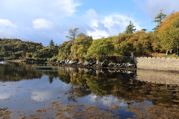 Fototapeta na wymiar autumn landscape with lake, stornoway, isle of lewis, outer hebrides, scotland
