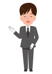 笑顔で案内する男性スタッフ