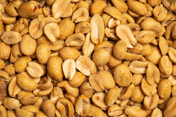 Top view full frame of salted peanuts