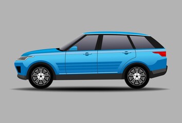 Car suv. Auto side view blue vehicle. Vector illustration