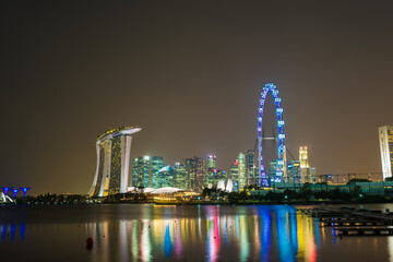 View of  Singapore downtown skyline with the Gardens by the Bay