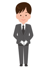 手を前で組んで立つ男性スタッフ