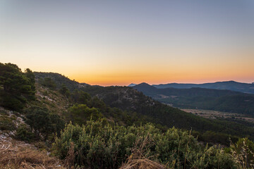 Dawn in the mountain pass of La Carrasqueta, Alicante.