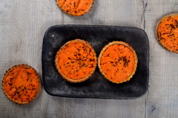Traditional Latvian carrot at the sklandrausis. Latvian dessert at Sklandrausis with carrot and rye dough