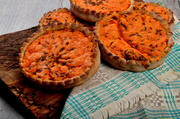Traditional Latvian carrot at the sklandrausis. Latvian dessert at Sklandrausis with carrot and rye dough