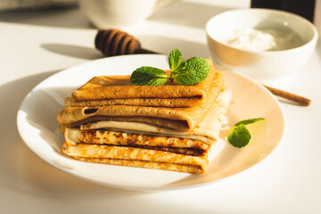 A stack of freshly baked pancakes for breakfast