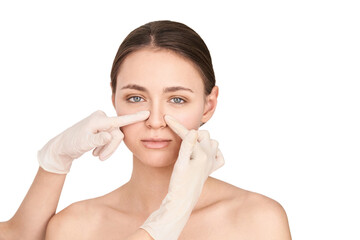 Beauty girl cosmetology test. Doctor gloves. Cosmetology clinic treatment. Woman face therapy....