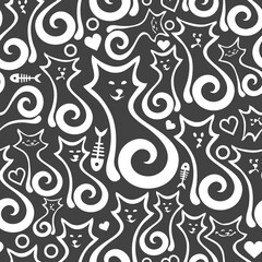 Vector seamless background with abstract cats.